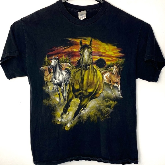 Vintage Other - Vintage Wild Horses T Shirt Mustangs Native Large